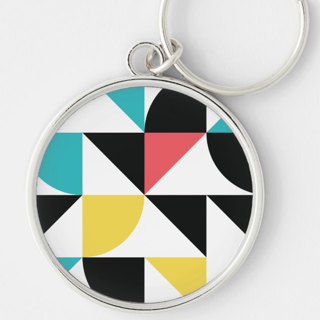 Modern, urban, colorful, fun geometric pattern keychain (Front)