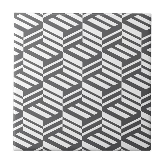 Modern, urban, dynamic bold geometric cube pattern ceramic tile (Front)