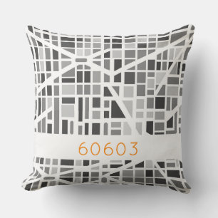 Modern Urban Map Grey White Architectural Zip Code Throw Pillow