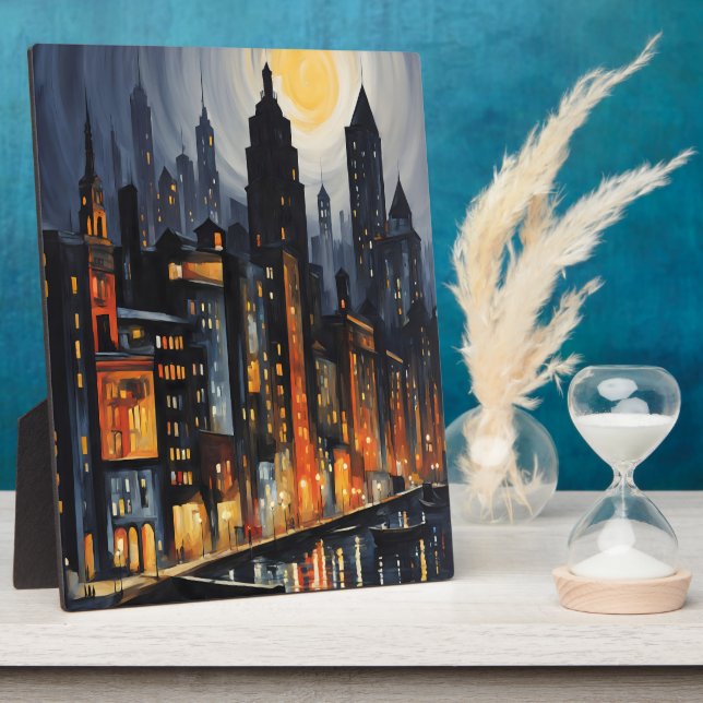 Modern Urban Nightscape – City Skyline at Dusk Art Plaque (Side)