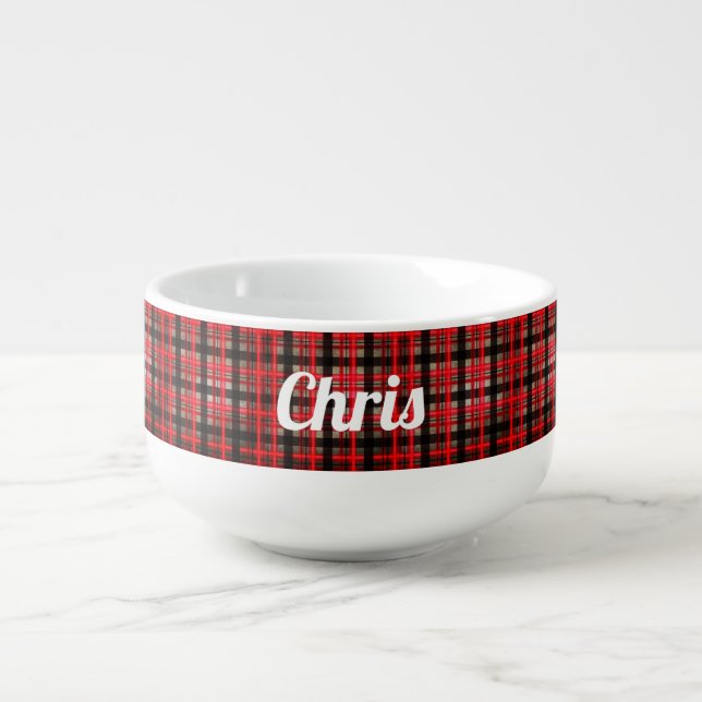 Modern Urban Plaid Tartan Monogram Name Soup Mug (Front)