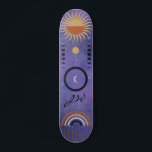 Modern Urban Purple Sun Star Rainbow Girly Skateboard<br><div class="desc">Urban purple girly design for those that love to get on their board and hit the pavement,  sidewalk or half pipes. Celestial theme with moons,  rainbow sun and stars. Monogrammed initial adds a personal touch to this deck board.</div>