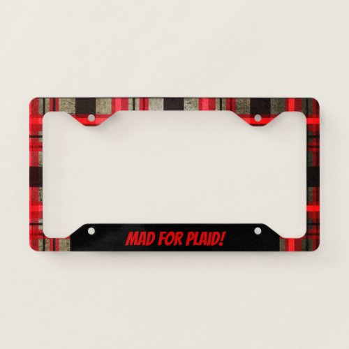 Modern Urban Retro Plaid Tartan Black Red License Plate Frame