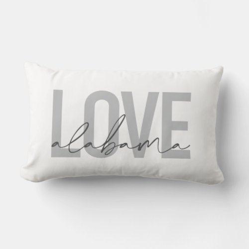 Modern urban simple cool design Love Alabama Lumbar Pillow