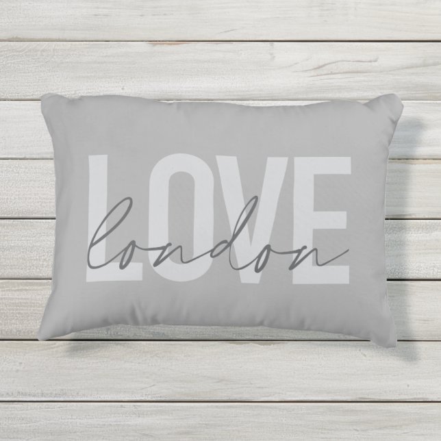 Modern, urban, simple, cool, design of Love London Outdoor Pillow (Back)
