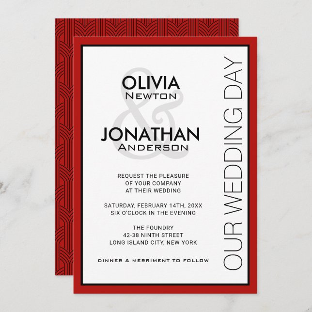 Modern Urban Style Wedding with Red Accents Invitation (Front/Back)
