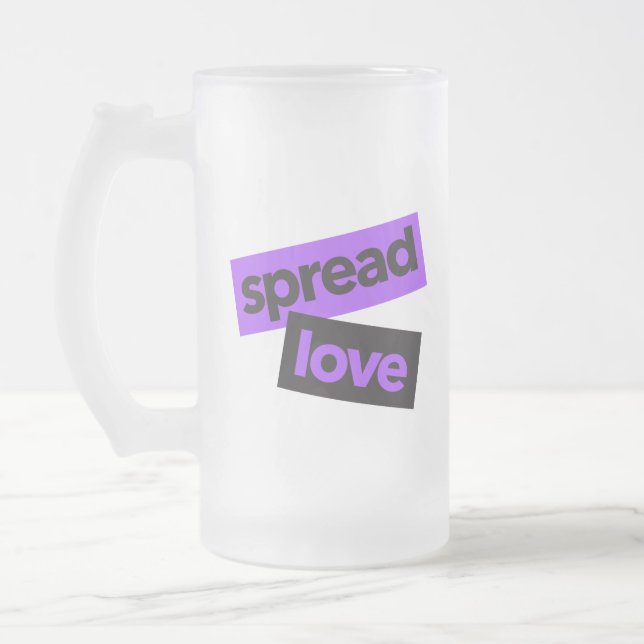 Modern, urban, vibrant, trendy graphic Spread Love Frosted Glass Beer Mug (Left)