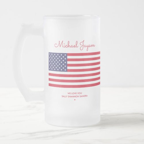 Modern US Flag American Flag Summer Custom Name  Frosted Glass Beer Mug