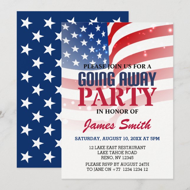 Modern US Flag Patriotic Military Going Away Party Invitation (Front/Back)