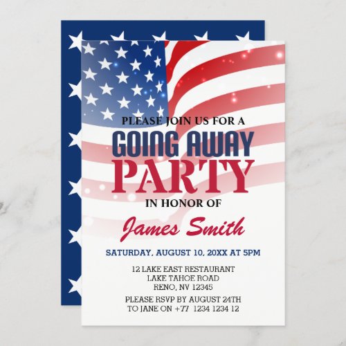 Modern US Flag Patriotic Military Going Away Party Invitation