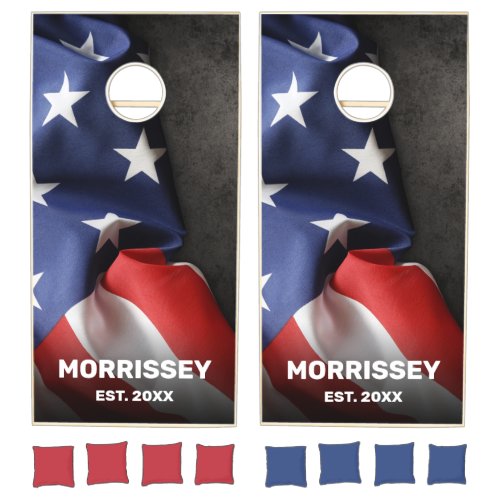 Modern USA American Flag Personalized Cornhole Set