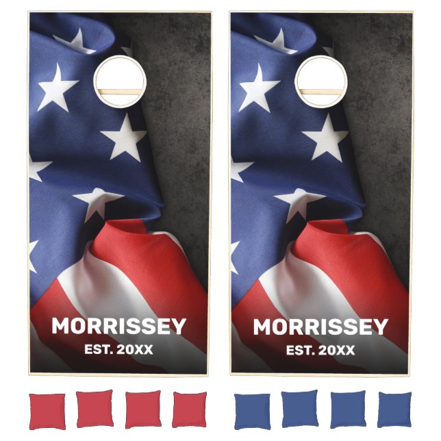 Modern USA American Flag Personalized Cornhole Set (Set)