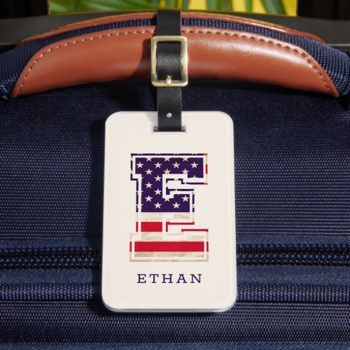 Modern USA Flag Monogram E Luggage Tag