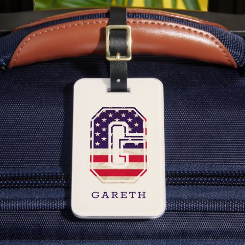 Modern USA Flag Monogram G Luggage Tag