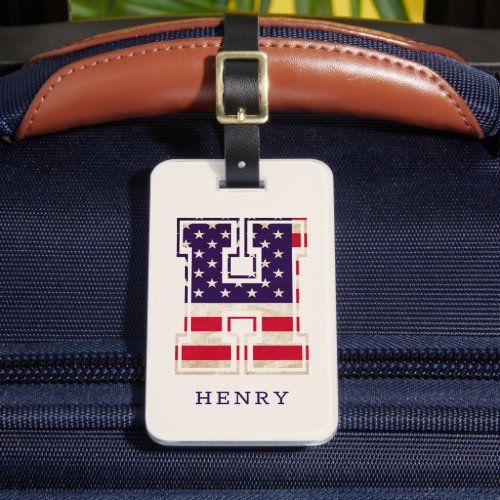 Modern USA Flag Monogram H Luggage Tag