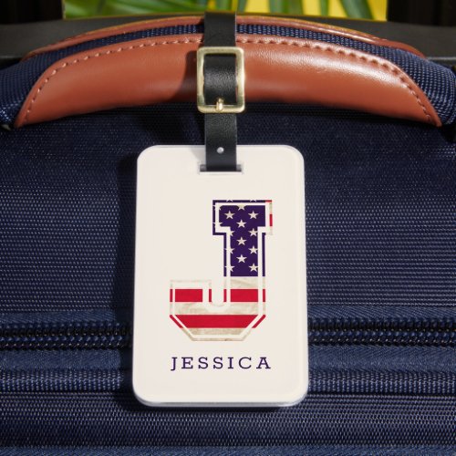 Modern USA Flag Monogram J Luggage Tag