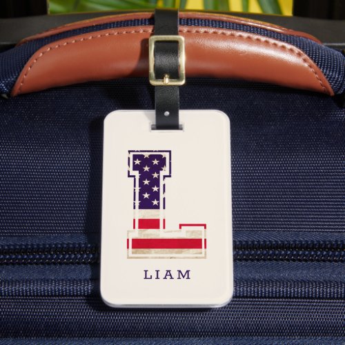 Modern USA Flag Monogram L Luggage Tag