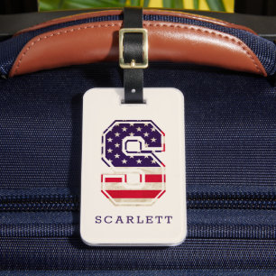Modern USA Flag Monogram S Luggage Tag