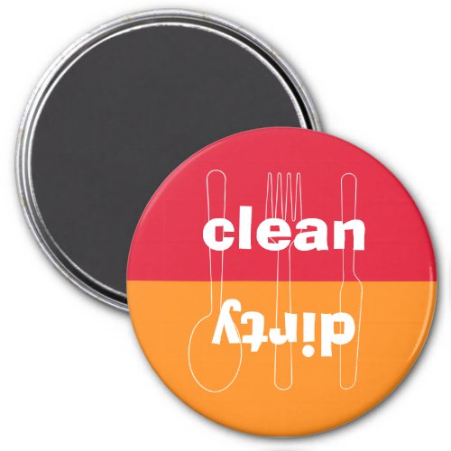 Modern utensil dirty clean red orange dishwasher magnet