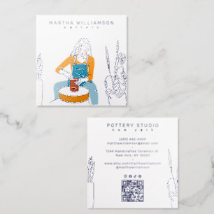 Modern UV Gloss Retro Pottery Ceramic Illustration Raised Spot UV Business Card