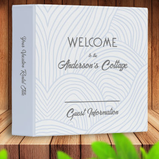 Modern Vacation Home Rental Light Blue Gray Grey 3 Ring Binder