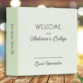 Modern Vacation Home Rental Light Green Gray Grey 3 Ring Binder