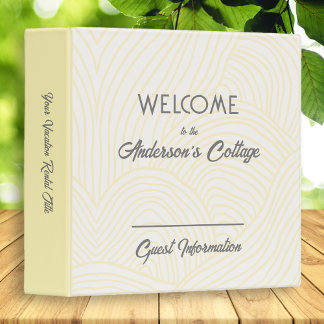 Modern Vacation Home Rental Light Yellow Gray Grey 3 Ring Binder