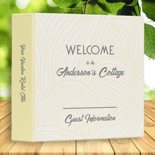 Modern Vacation Home Rental Light Yellow Gray Grey 3 Ring Binder (Creator Uploaded)