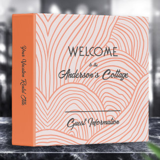 Modern Vacation Home Rental Orange Dark Gray Grey 3 Ring Binder