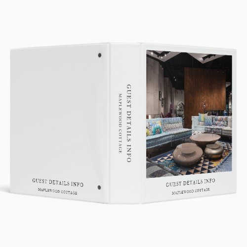 Modern Vacation Rental Guest Guide Photo Style 3 Ring Binder