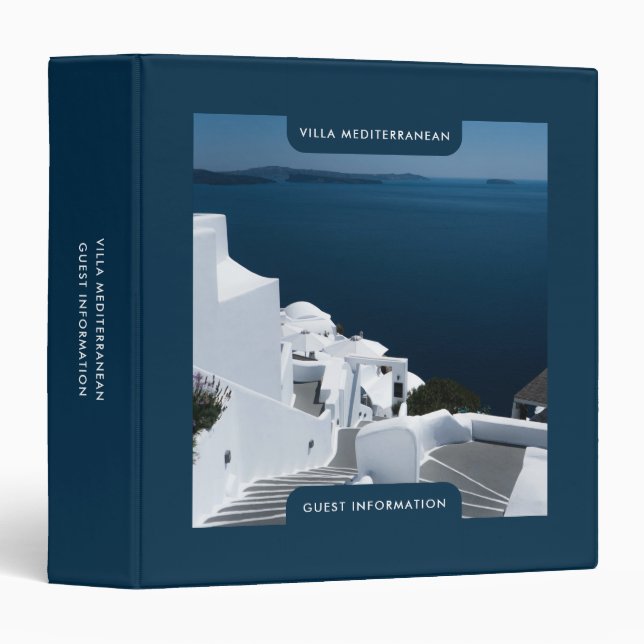 Modern Vacation Rental Guest Information Blue 3 Ring Binder (Front/Spine)