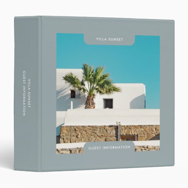 Modern Vacation Rental Guest Information Gray 3 Ring Binder (Front/Spine)