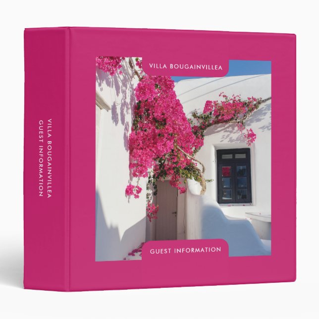 Modern Vacation Rental Guest Information Pink 3 Ring Binder (Front/Spine)