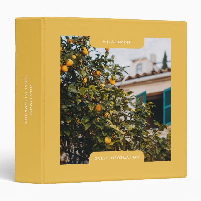 Modern Vacation Rental Guest Information Yellow 3 Ring Binder (Front/Spine)