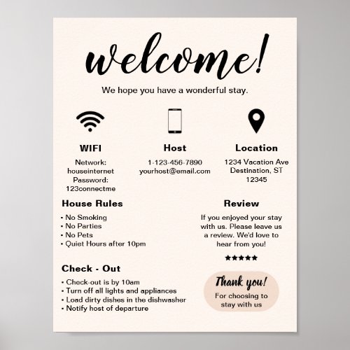 Modern Vacation Rental House Welcome Poster