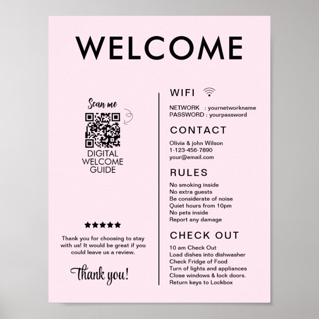 Modern Vacation Rental House Welcome Poster (Front)