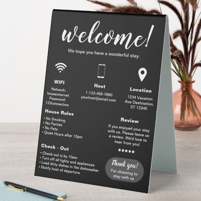 Modern Vacation Rental House Welcome Table Tent (In SItu (Table))