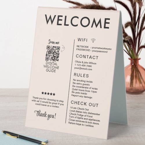 Modern Vacation Rental House Welcome Table Tent Sign