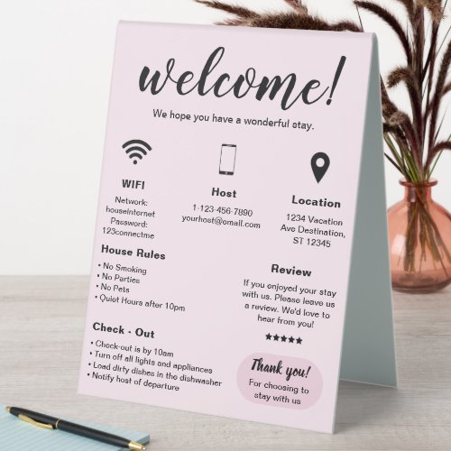 Modern Vacation Rental House Welcome Table Tent Sign