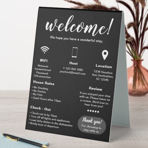 Modern Vacation Rental House Welcome Table Tent Sign