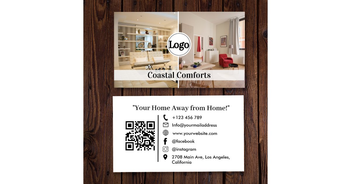 Modern Vacation Rental QR Code Logo Business Card | Zazzle
