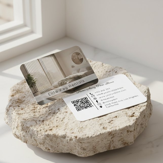 Modern Vacation Rental Resort Photo QR Code Business Card (Creator Uploaded)