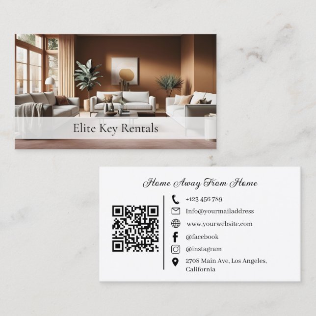 Modern Vacation Rental Social Media Photo QR Code Business Card (Front/Back)