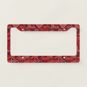 Modern Valentine Heart Red Black White License Plate Frame