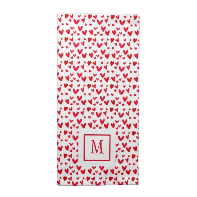 Modern Valentine Red Heart Doodles Monogram Cloth Napkin (Half Fold)