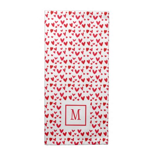 Modern Valentine Red Heart Doodles Monogram Cloth Napkin