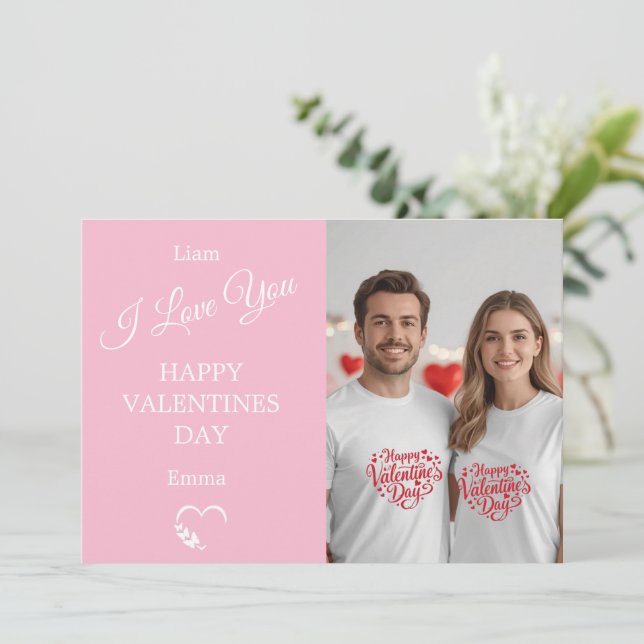 Modern Valentine’s Day Photo Card – Soft Coral (Standing Front)