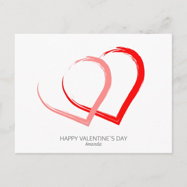 Modern Valentine`s Day Red Pink Hearts Elegant Holiday Postcard (Front)
