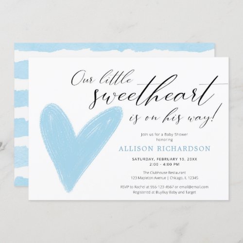 Modern Valentines blue white boy baby shower Invitation