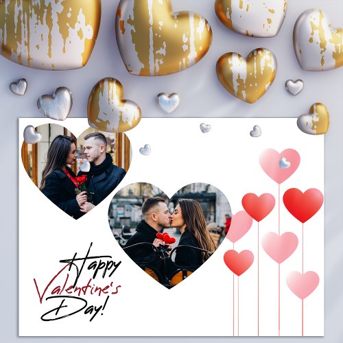 Modern Valentines Day Couple love Heart Photo Chic Holiday Card